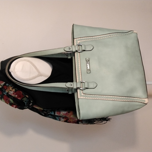 Jessica Simpson Scallop Detail Satchel Shoulder Bag Robin Egg Blue With Pockets - Picture 1 of 7